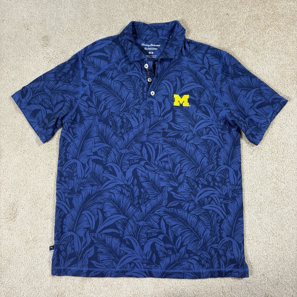 Michigan Wolverines Tommy Bahama Polo Shirt Mens Medium Blue Floral Island Zone